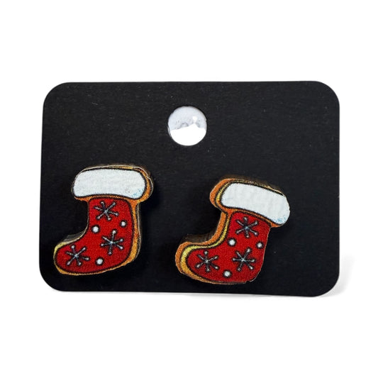 RED SNOWFLAKE CHRISTMAS STOCKING EARRINGS 100