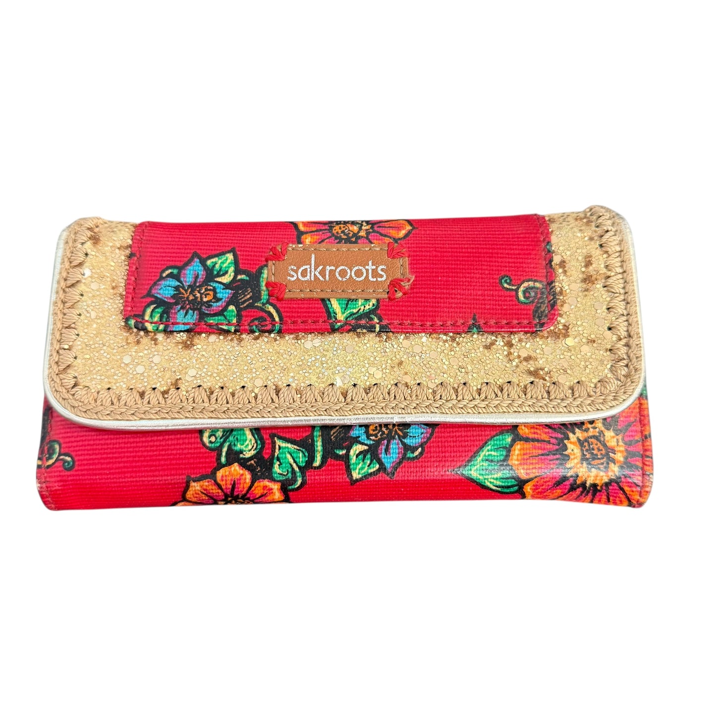 THE SAKROOTS ARTIST CIRCLE TRIFOLD WALLET RED FLORAL 258 OS