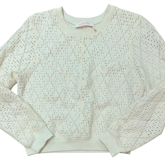 SEE BY CHLOE BEIGE OPEN KNIT CRYSTAL WHITE SWEATER 100 SMALL