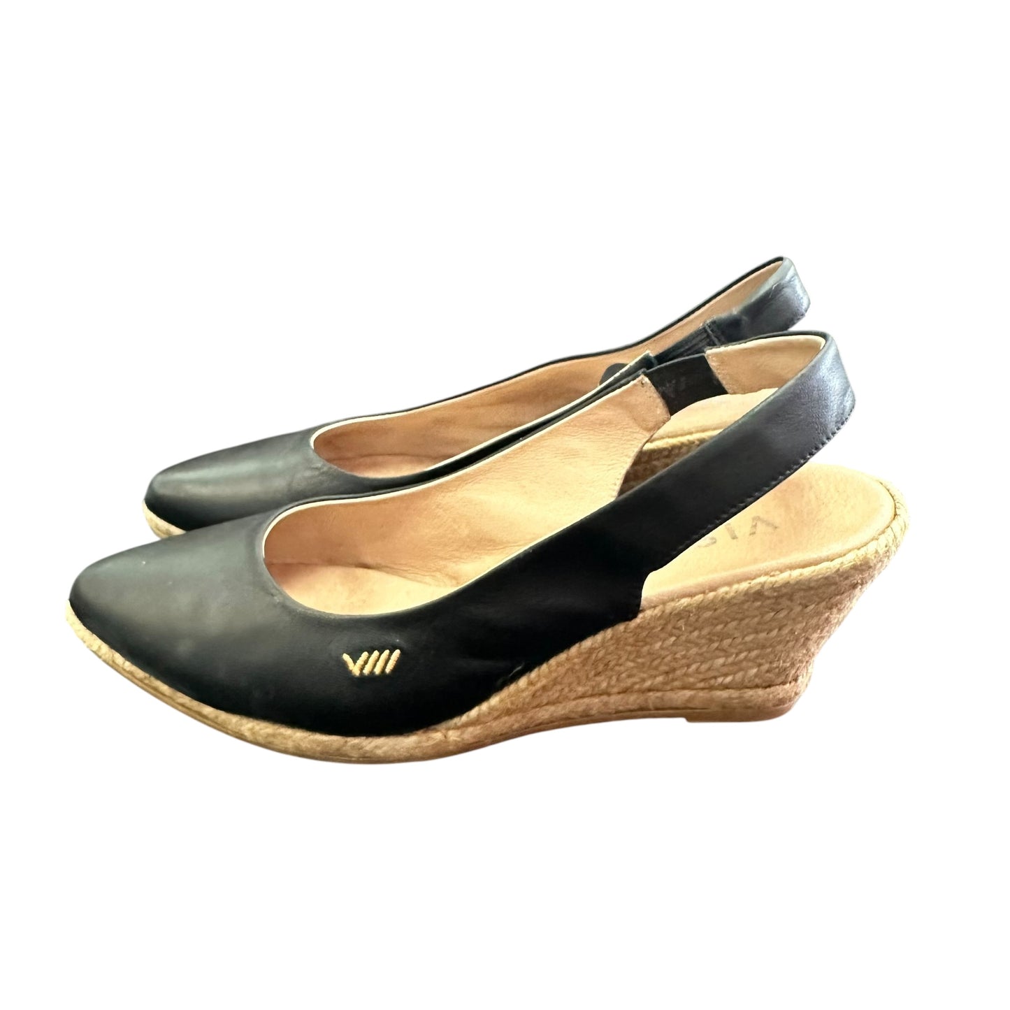 VISCATA PALOMERA CANVAS ESPADRILLE WEDGES BLACK LEATHER 214 SZ 8.5