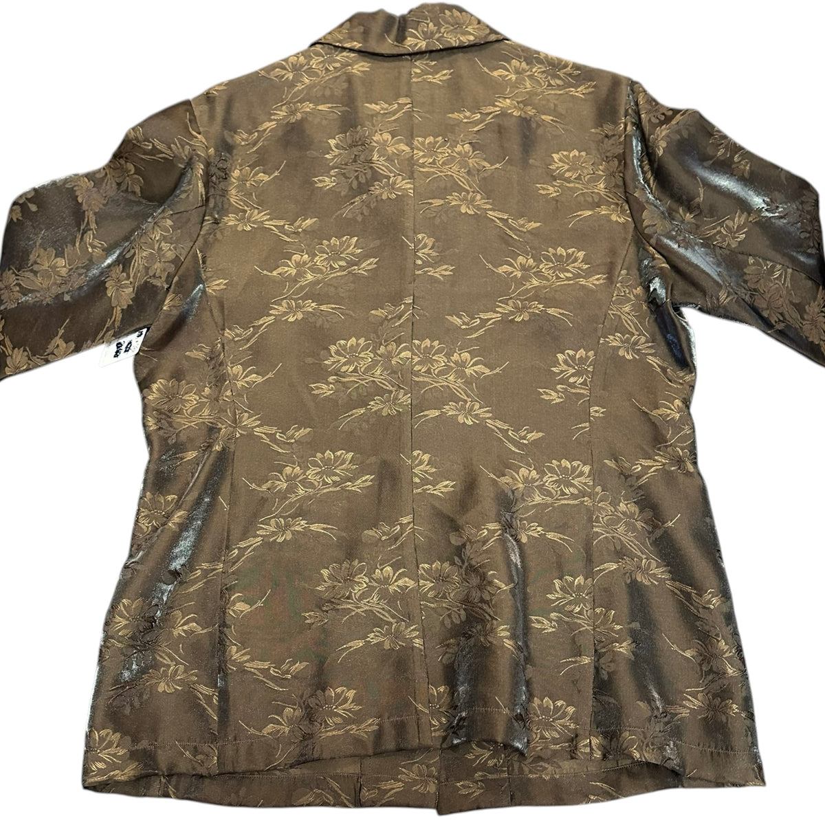 CHICOS VINTAGE BROWN SILK BLEND FLORAL BUTTON UP BLAZER 289 LARGE