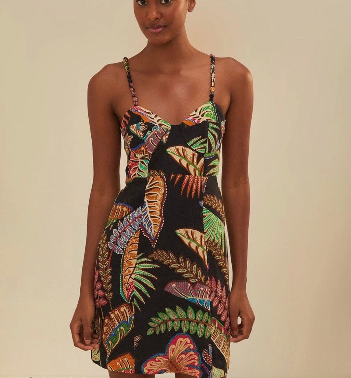 FARM RIO ANTHROPOLOGIE MINI BLACK DRESS TROPICAL LINEN BLEND NWT XS
