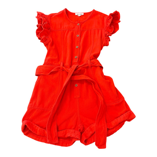 DAY & MOON RED DENIM ROMPER RUFFLES BELTED 100 MEDIUM