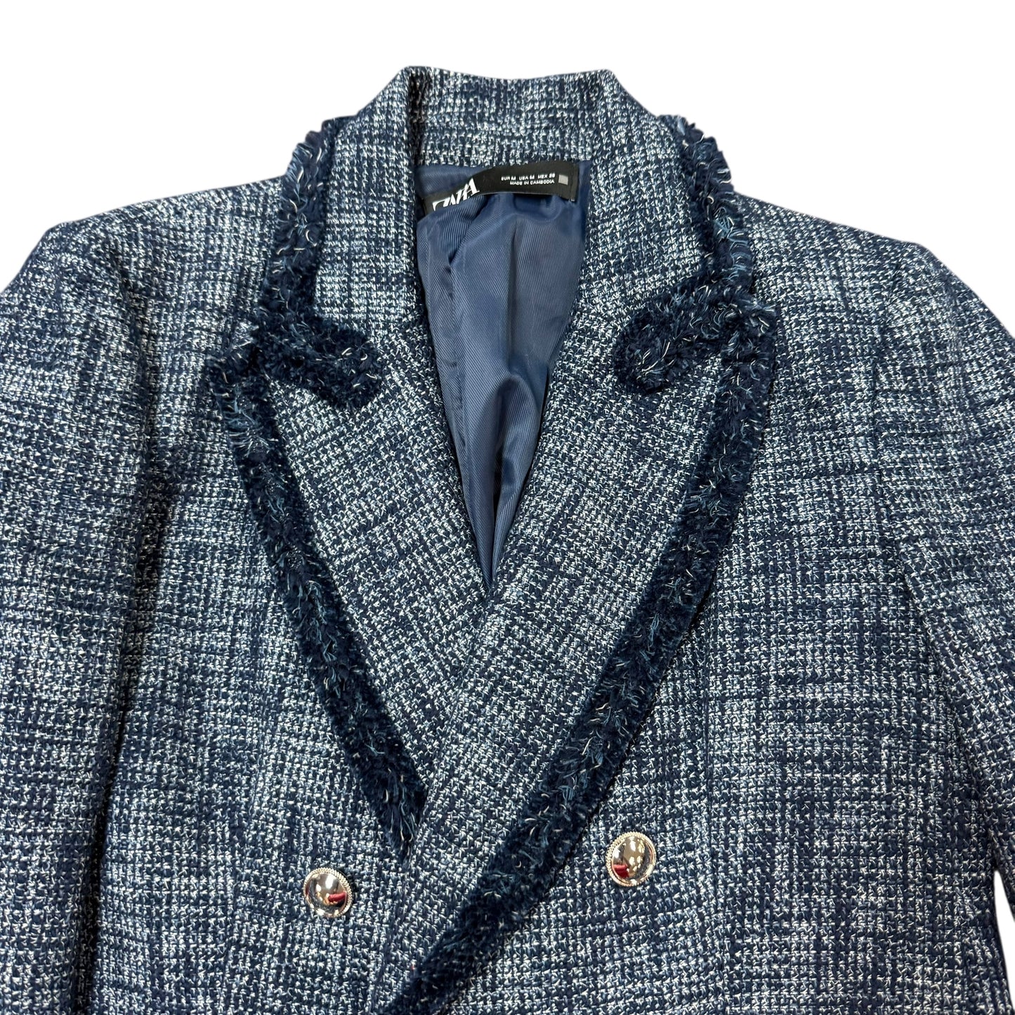 ZARA NAVY TWEED BLAZER SILVER BUTTONS 100 MEDIUM