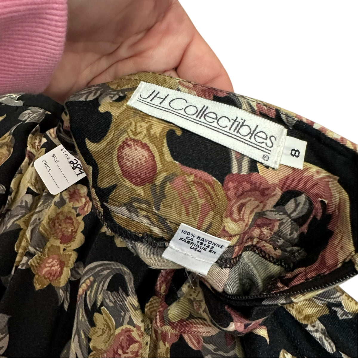JH COLLECTIBLES BLACK FLORAL PLEATED SKIRT VINTAGE 289 SZ 8