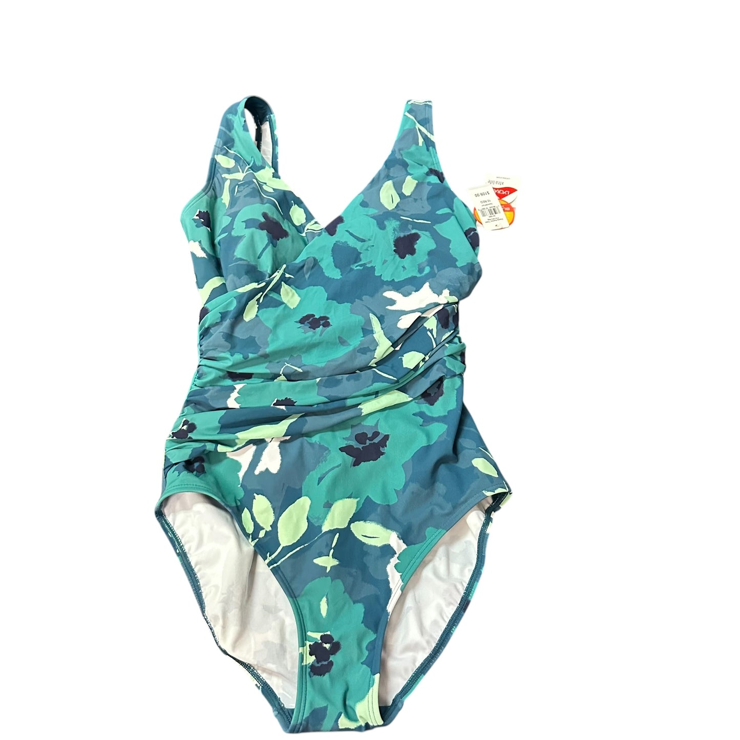 LL BEAN GREEN FLORAL ONE PC SWIMSUIT NWT 100 SZ 10