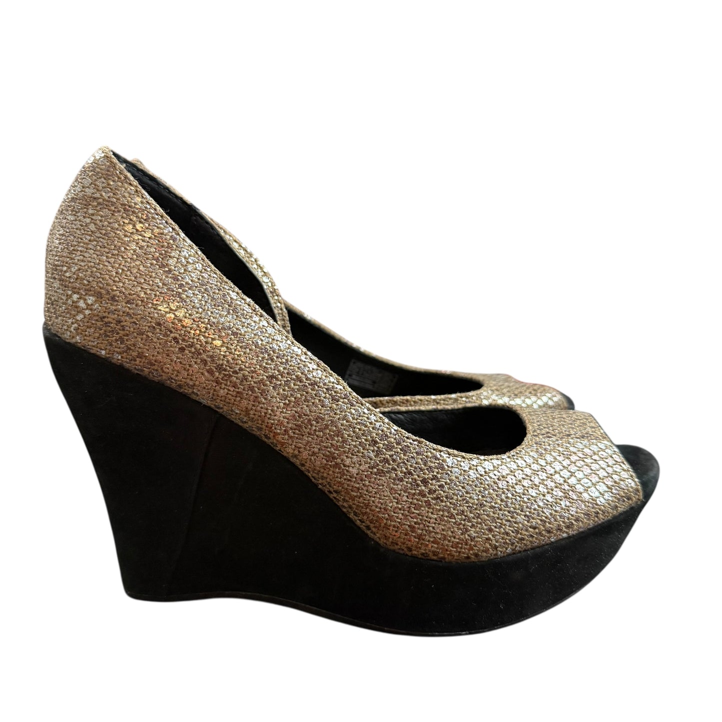 UGG TOURA PEEP TOE WEDGE SANDALS METALLIC SNAKE PRINT 84 SZ 7.5