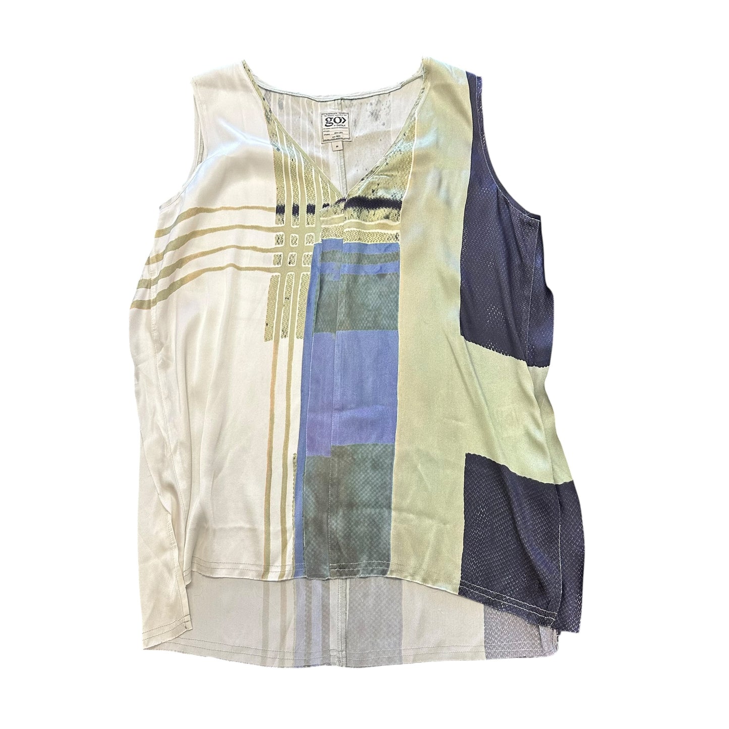 GO BY GO SILK BEIGE GREEN SLEEVELESS BLOUSE 249 MEDIUM
