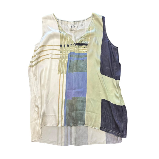 GO BY GO SILK BEIGE GREEN SLEEVELESS BLOUSE 249 MEDIUM