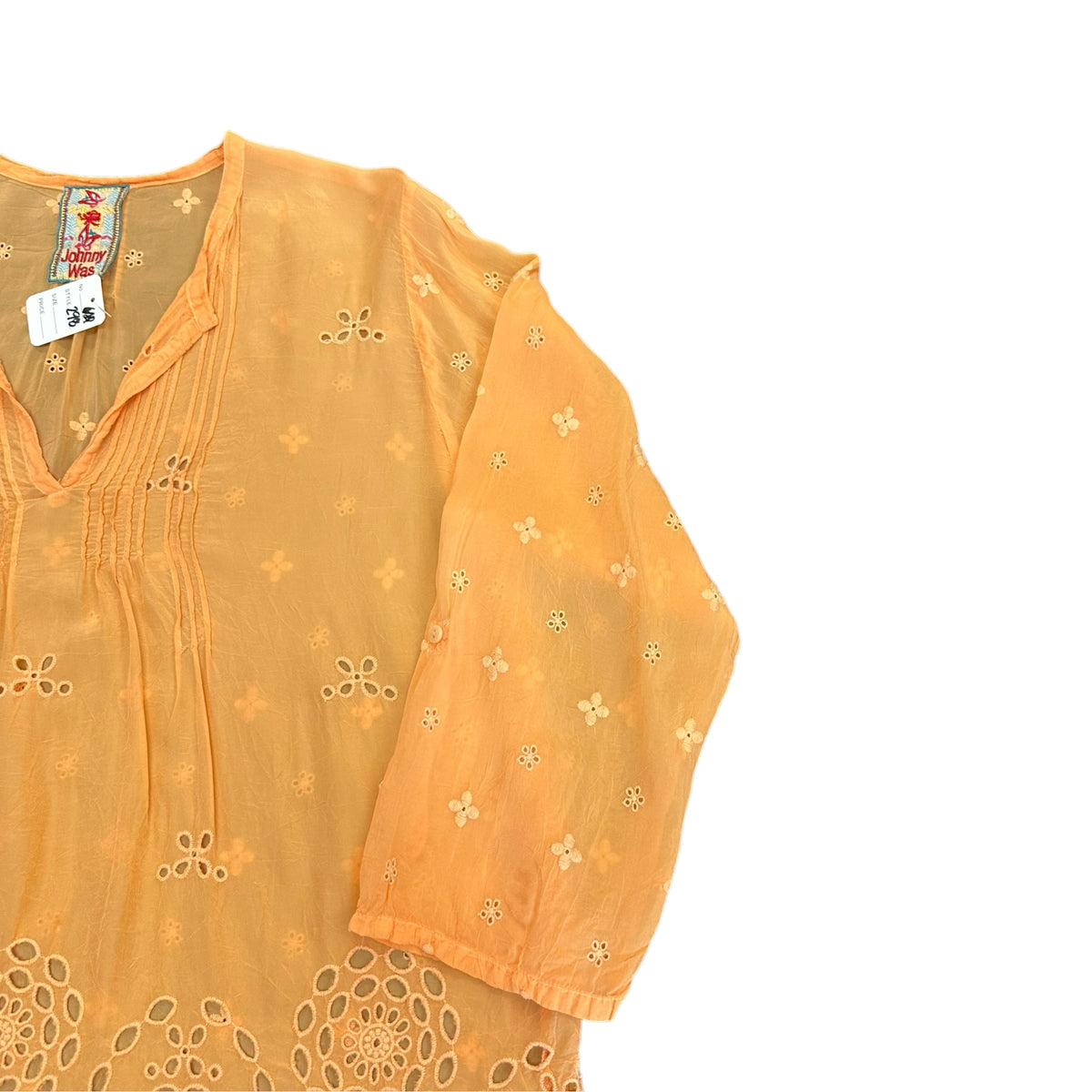 JOHNNY WAS ORANGE SEMI SHEER ORANGE TUNIC EYELET EMBROIDERED 298 MEDIUM