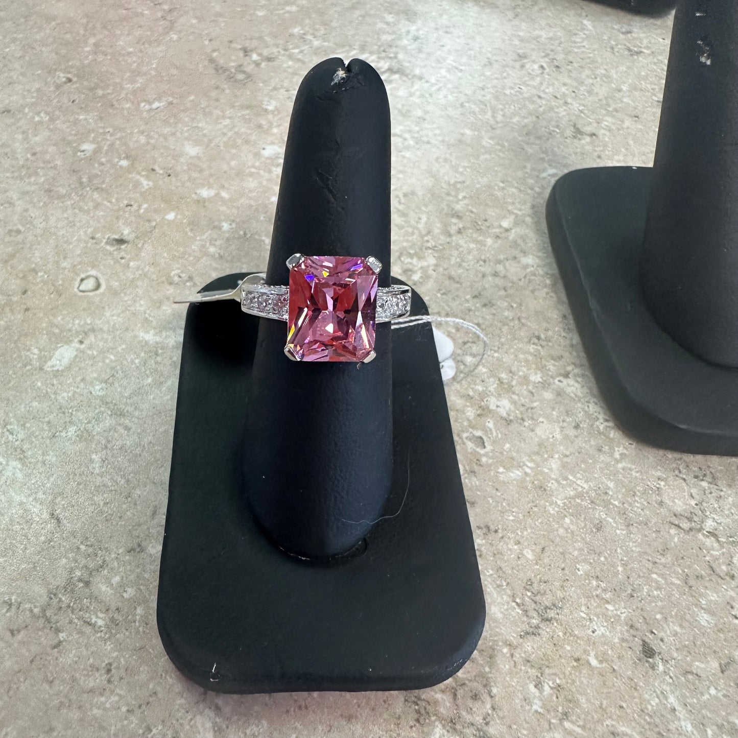 PINK EMERALD CUT RING - SZ 7 -46