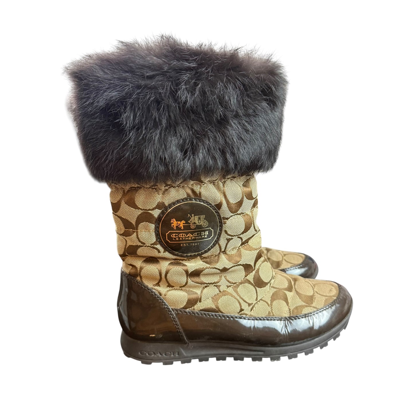 COACH JOYOUS SIGNATURE WINTER BOOTS BROWN SZ 7.5