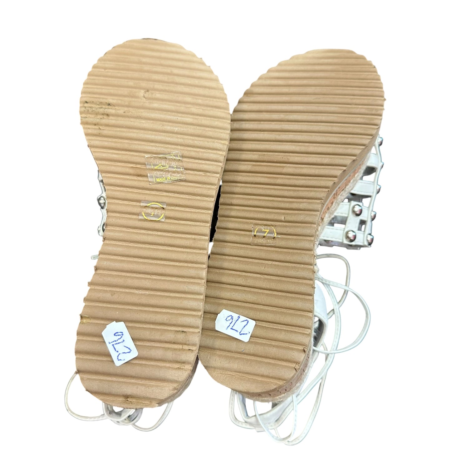 WHITE CAGED CORK PLATFORM SANDALS 276 SZ 7