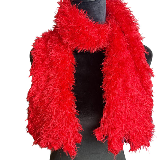 RED FUZZY LONG SCARF