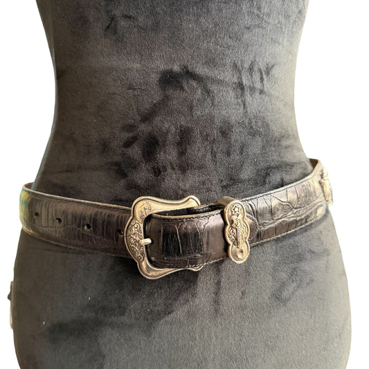 VINTAGE BRIGHTON BLACK LEATHE BELT SILVER TEAPOTS 100 SMALL