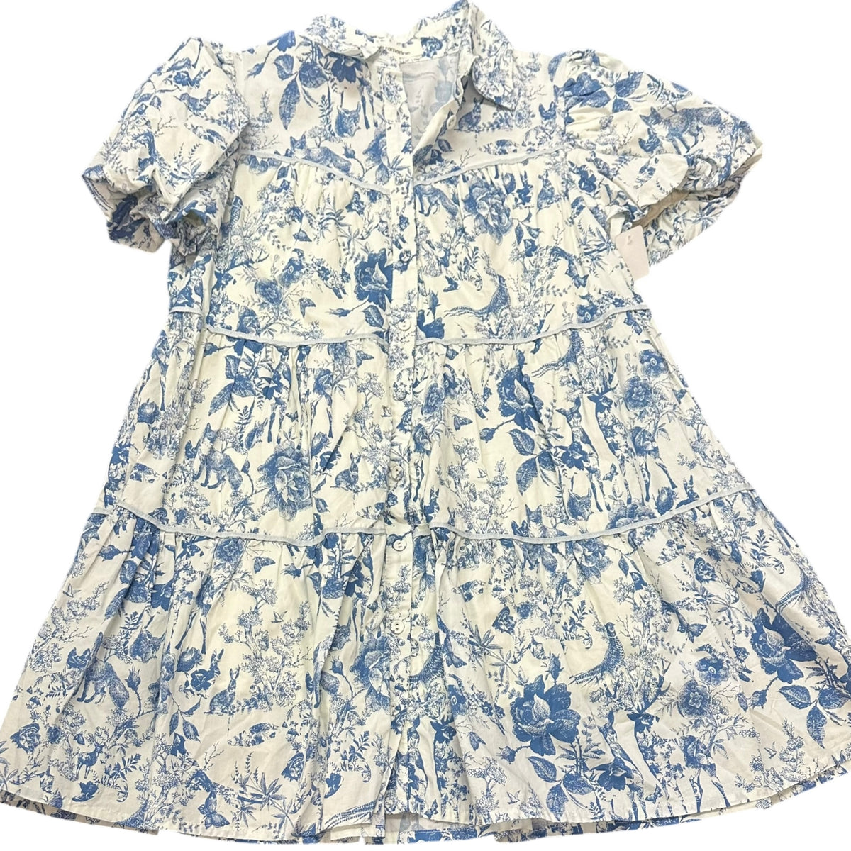 ULTRAMARINE BLUE TOILE TIERED SHIRT DRESS 285 SMALL