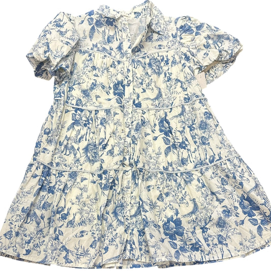 ULTRAMARINE BLUE TOILE TIERED SHIRT DRESS 285 SMALL