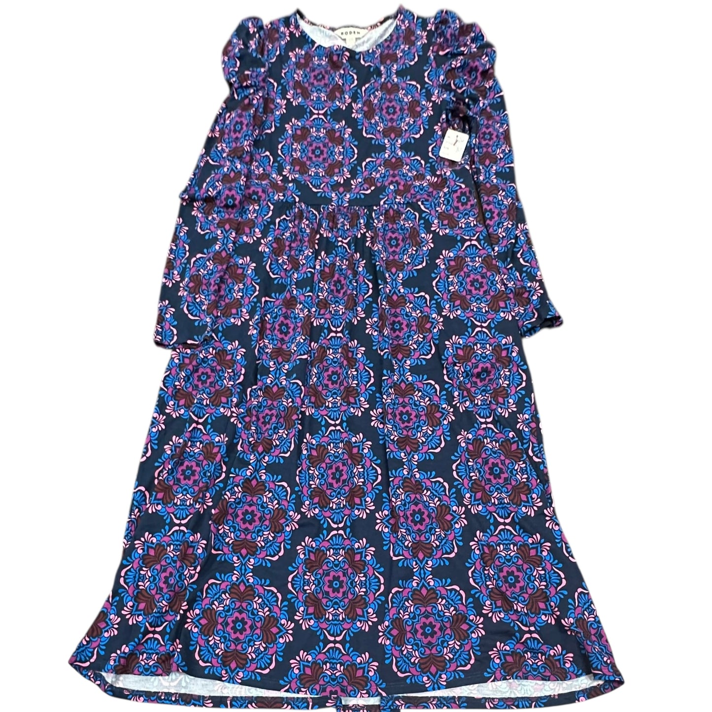 BODEN BLUE PURPLE RED SILHOUETTE BLOOM PUFF SLEEVE BLOUSON DRESS 26 SZ 10
