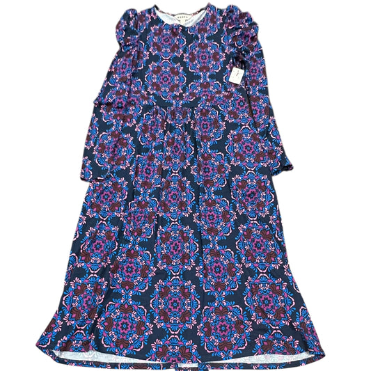 BODEN BLUE PURPLE RED SILHOUETTE BLOOM PUFF SLEEVE BLOUSON DRESS 26 SZ 10