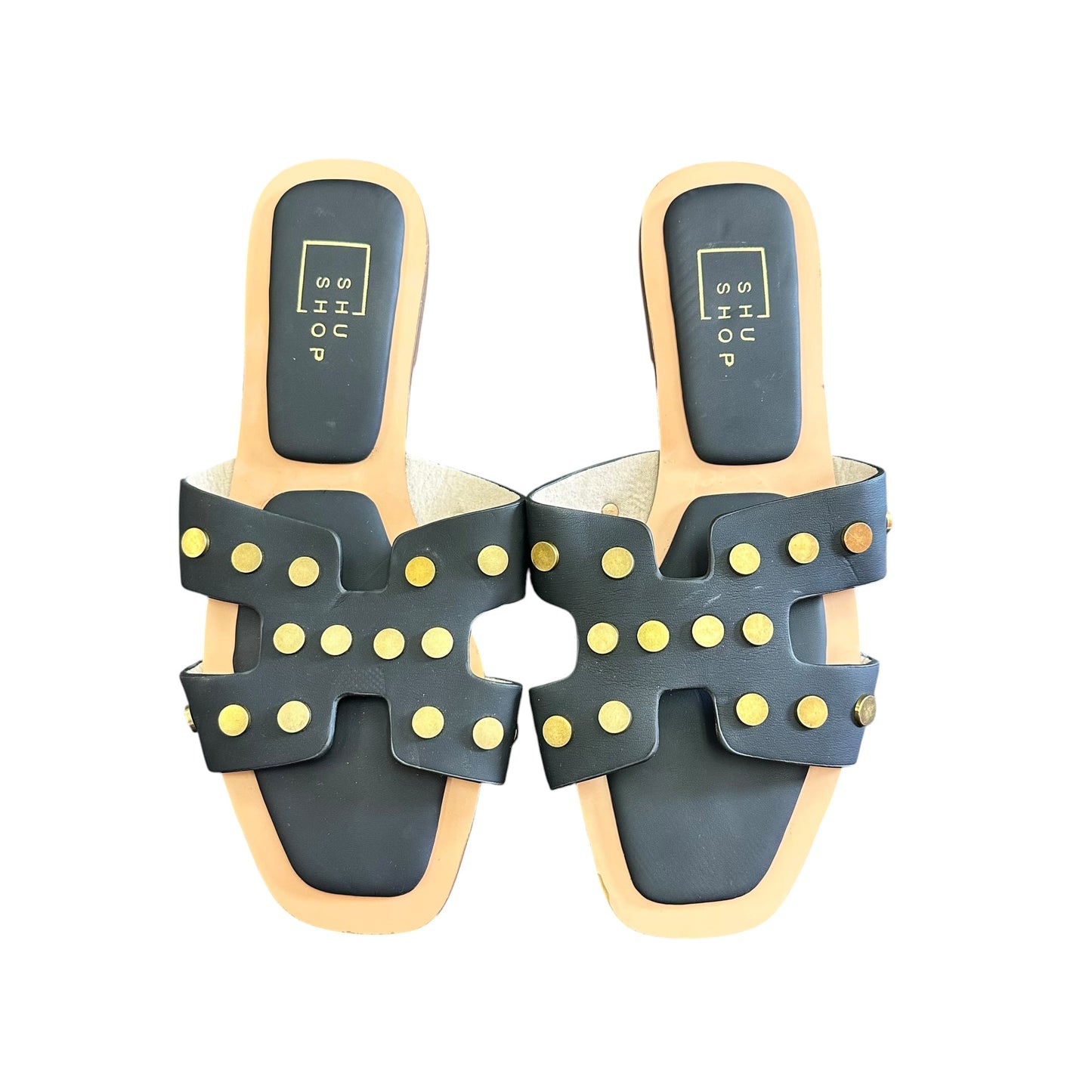 SHU SHOP BLACK GOLD STUDDED SANDALS 163 SZ 10