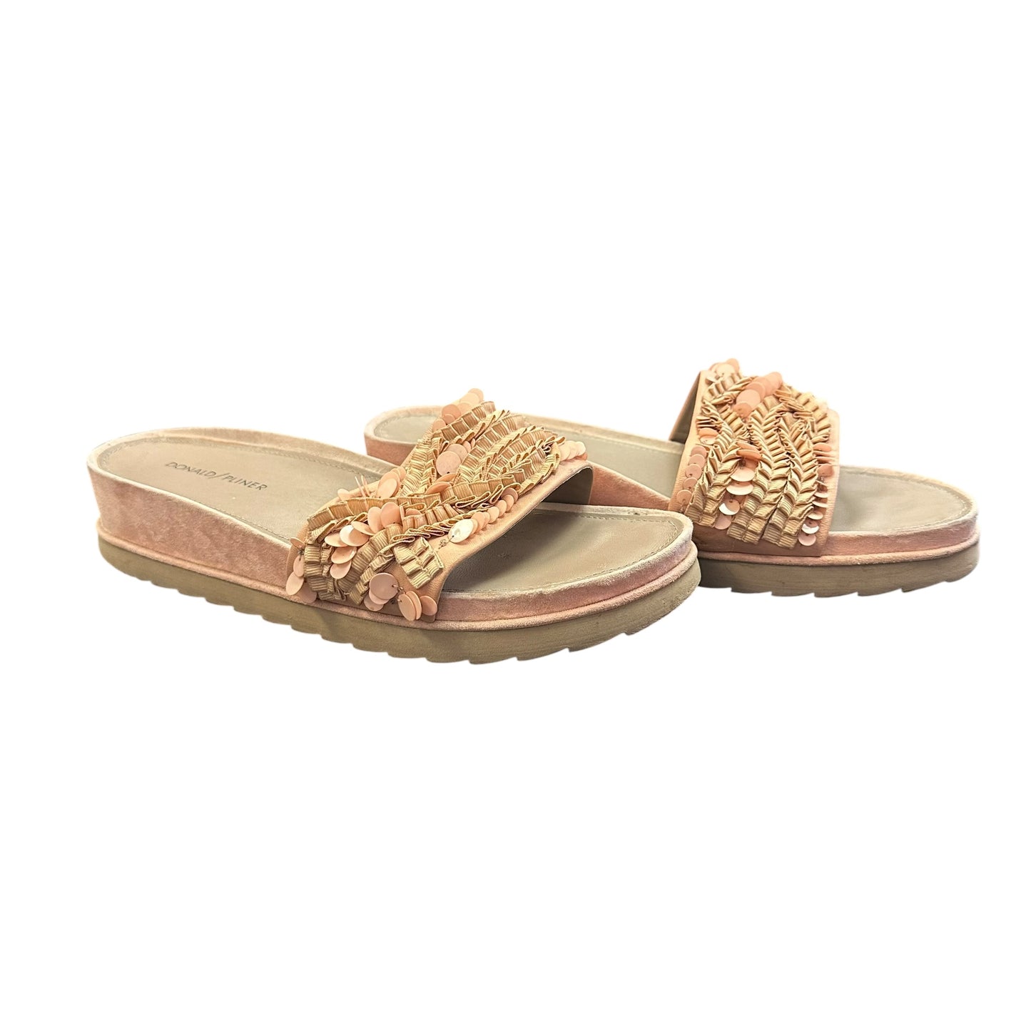 DONALD PLINER SLIP ON SANDALS BEIGE SEQUINS BEADS 276 SZ 10