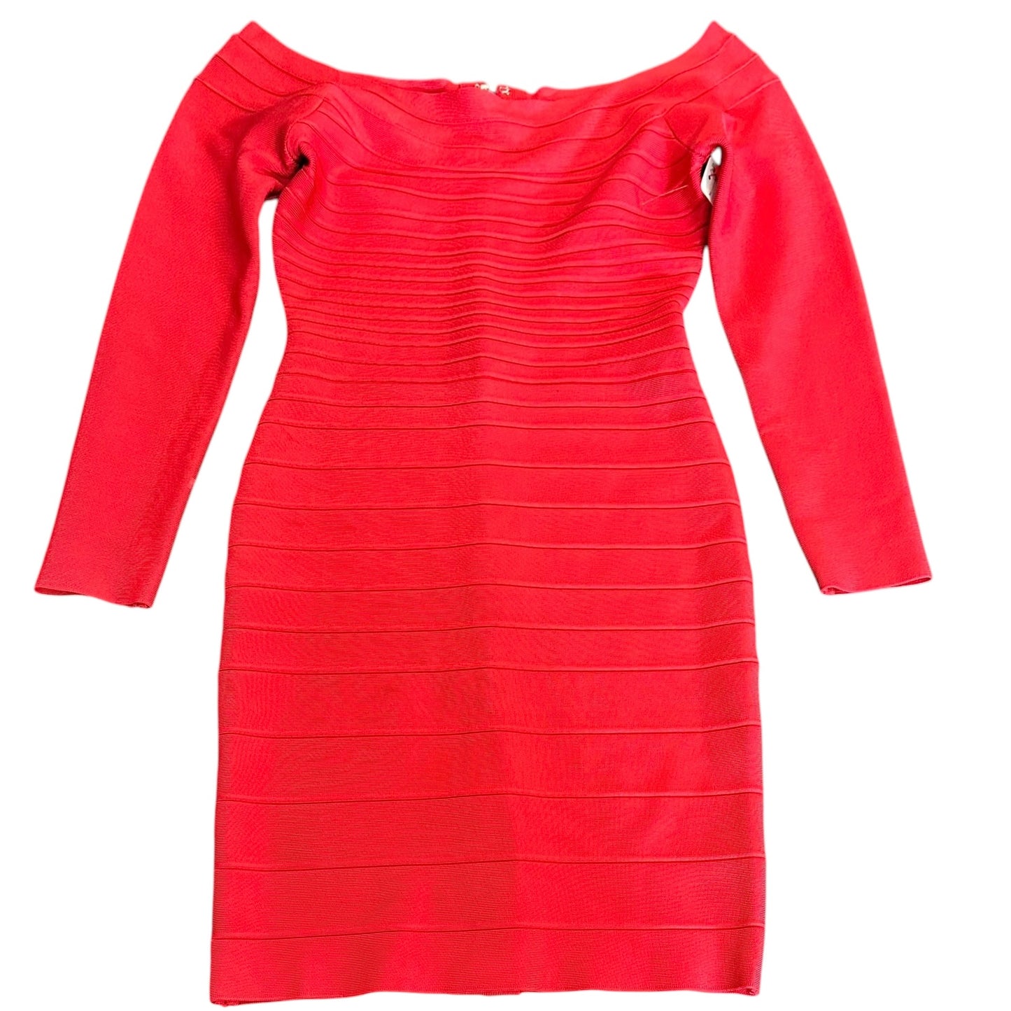 HERVE LEGER RED BODYCON BONDAGE DRESS 249 LARGE *SPOTS