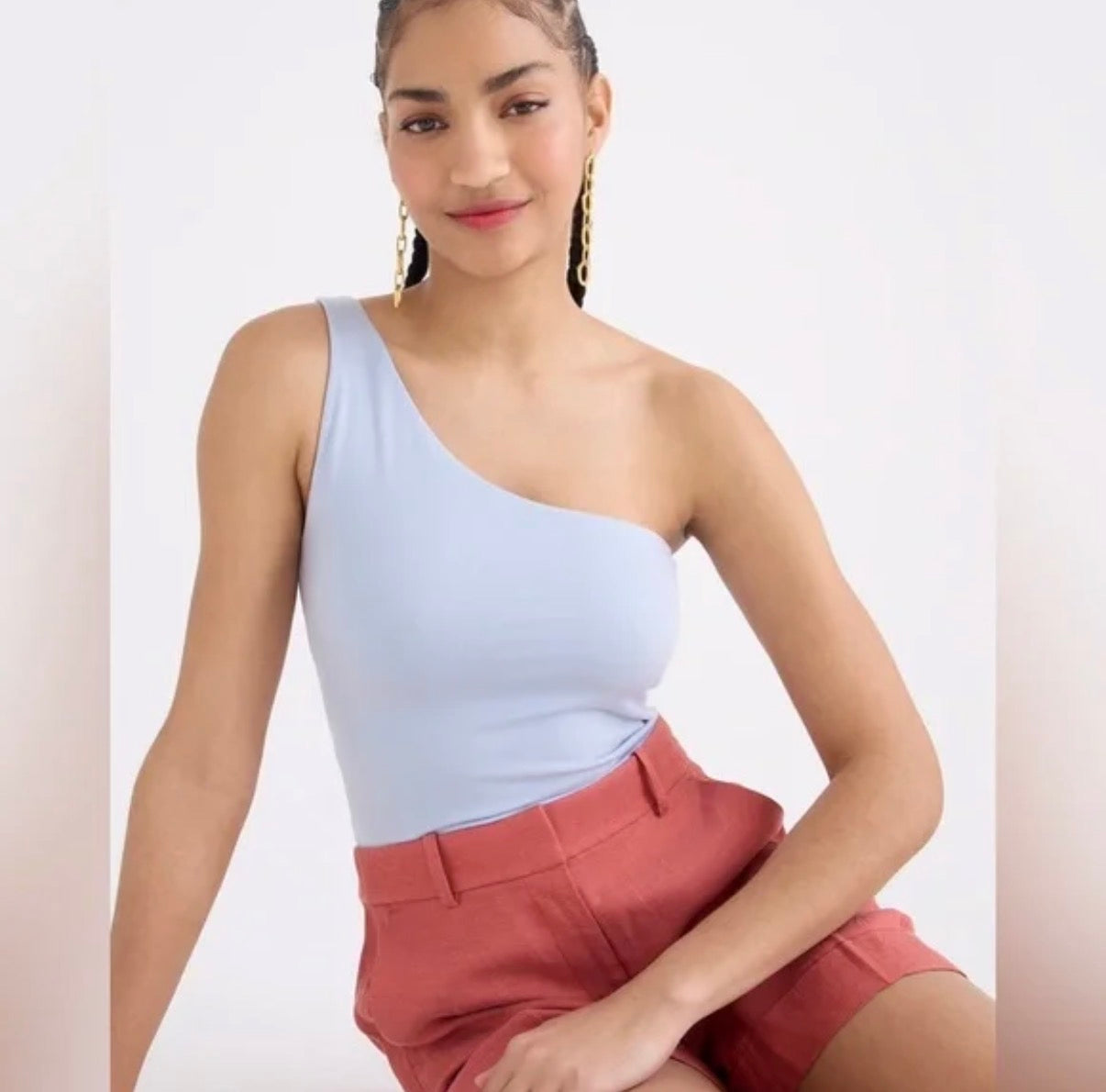 J CREW ONE SHOULDER LIGHT BLUE BLOUSE NWT 100 MEDIUM