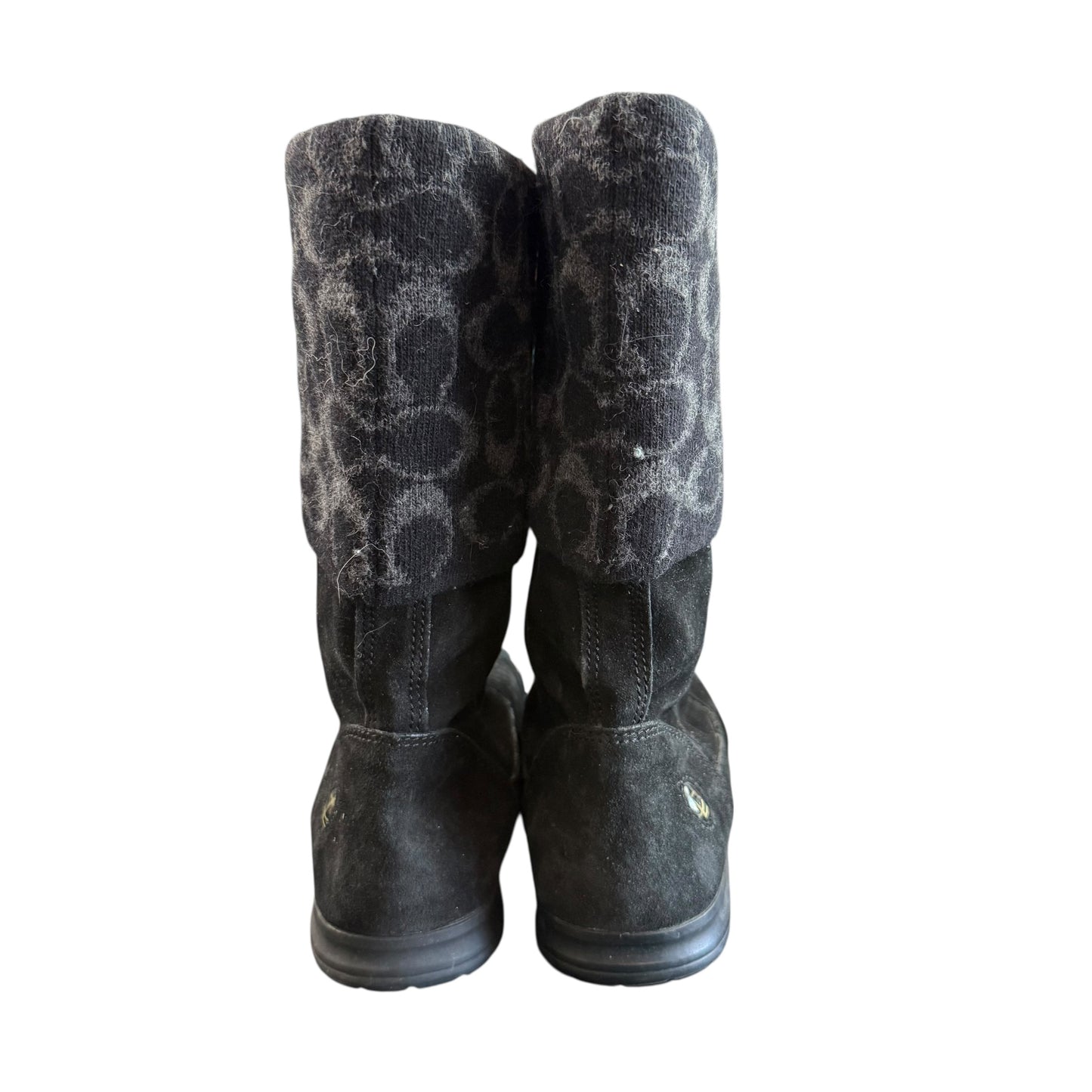 COACH TATUM BLACK LEATHER WOOL BLEND BOOTS 100 SZ 8M