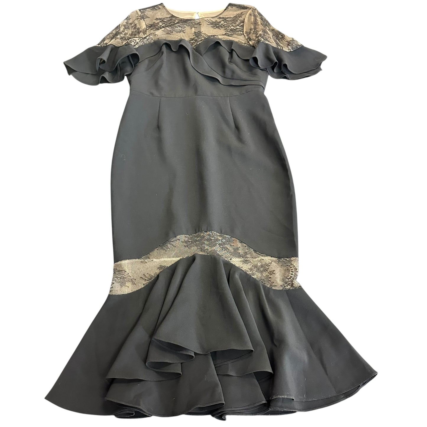 MARCHESA NOTTE CREPE BLACK LACE FLUTTER SLEEVE COCKTAIL DRESS 249 SZ 10