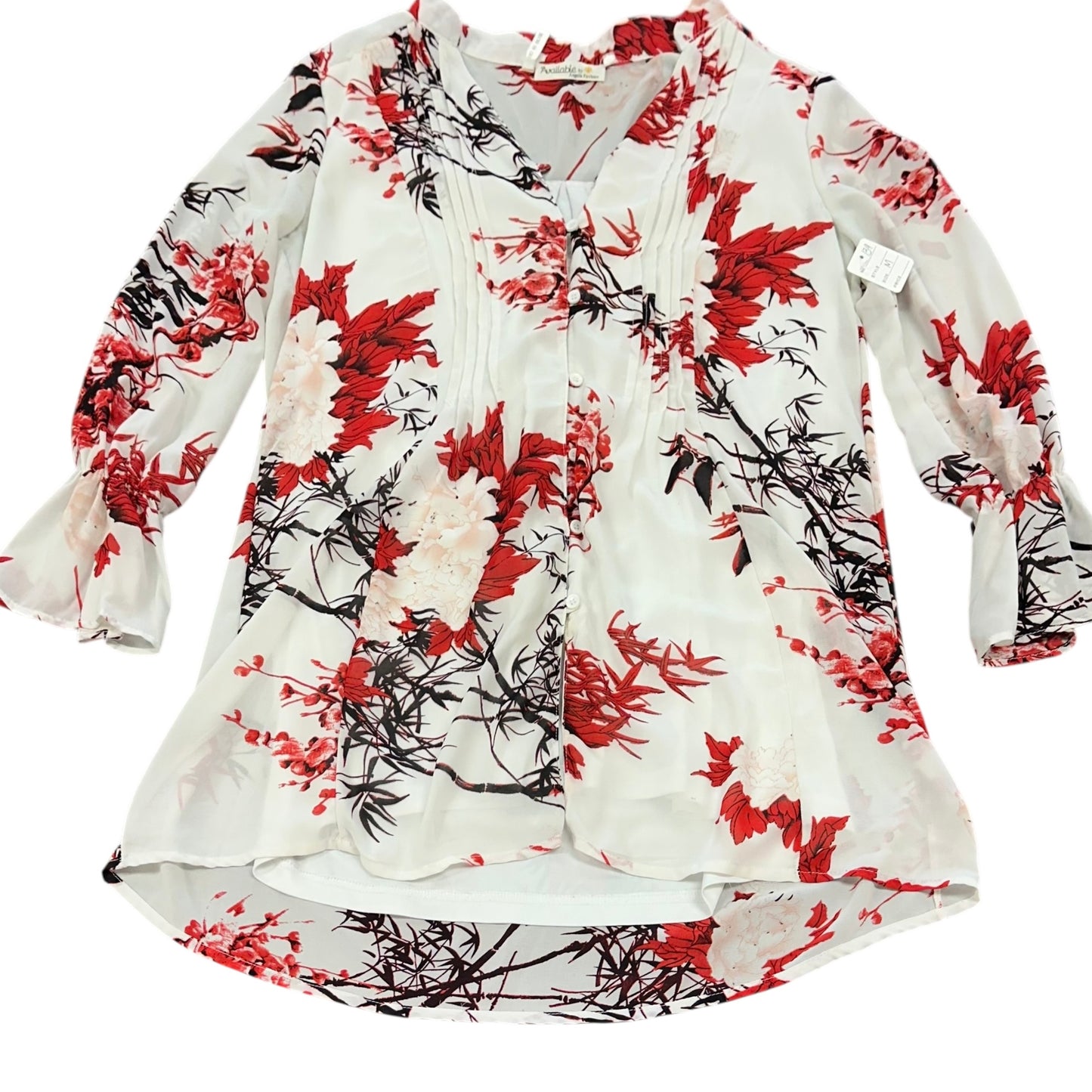 AVAILABLE BY ANGELA FASHION BEIGE FLORAL BLOUSE 139 MEDIUM