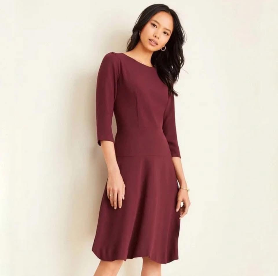 ANN TAYLOR MAROON FIT FLARE DRESS SZ 10