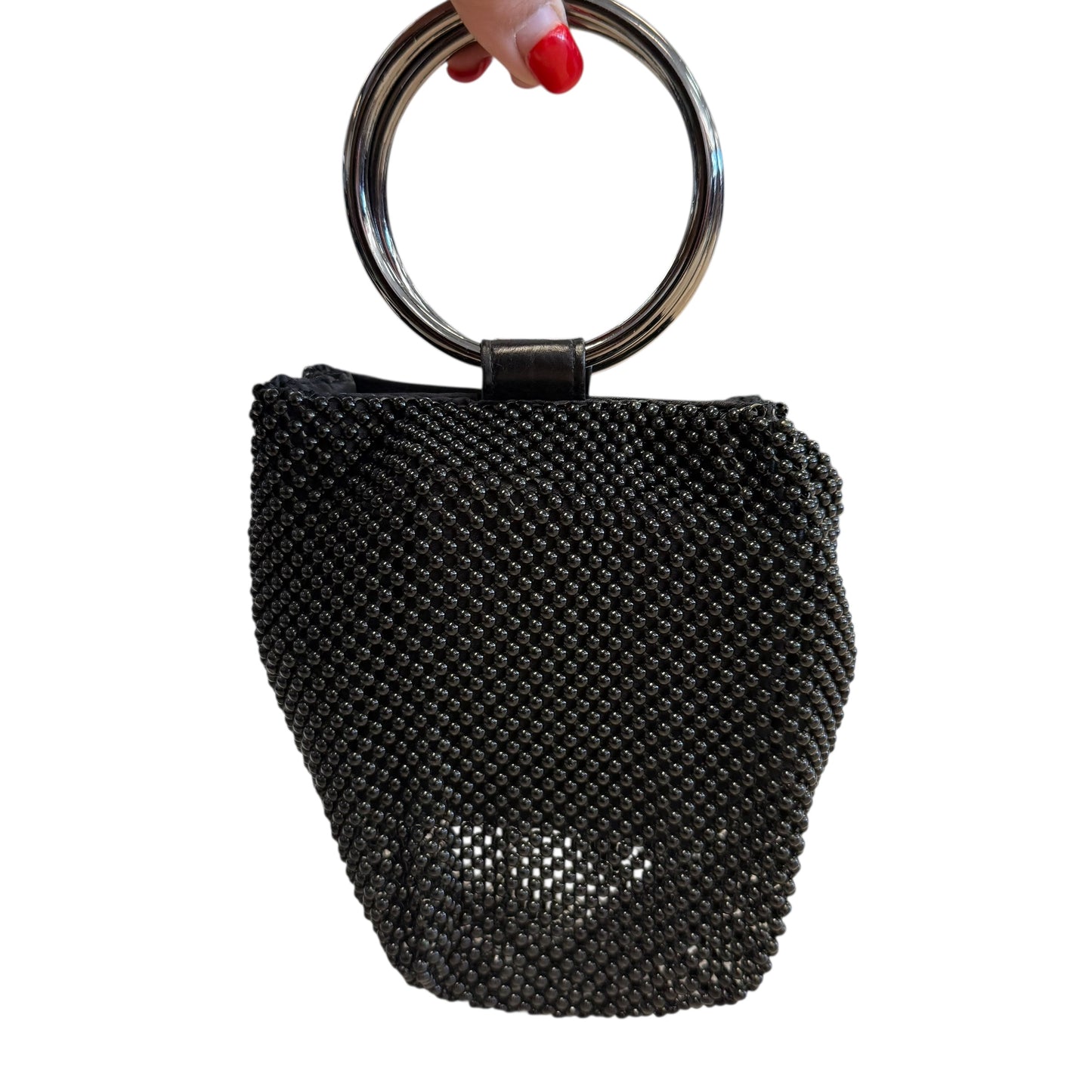 BALL MESH BLACK RING CLUTH HANDBAG