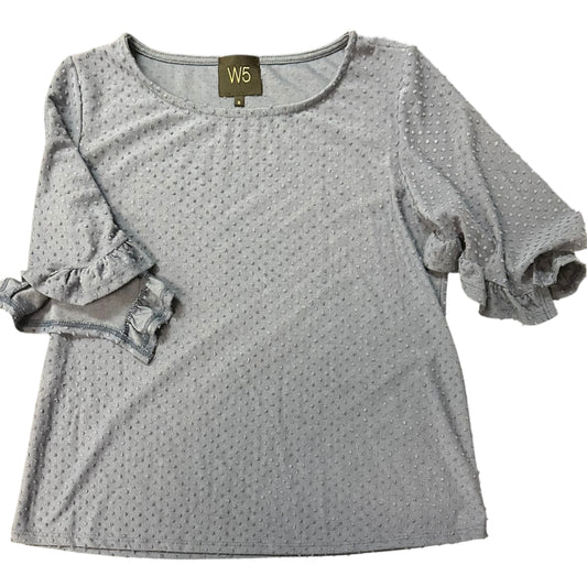 W5 MUTED BLUE TEXTURED SWISS DOT BLOUSE 44 SMALL