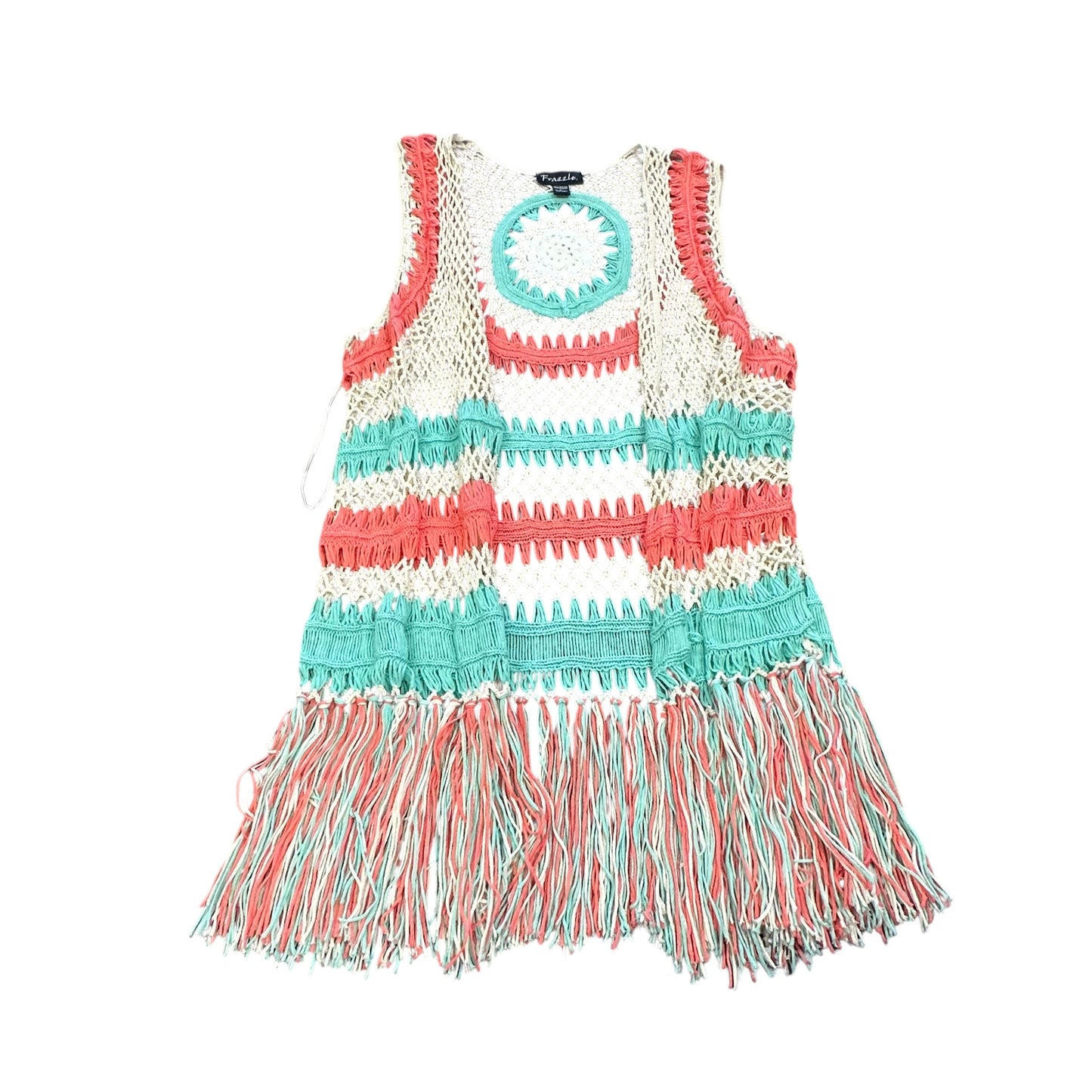 FRAZZLE COLORFUL CROCHET OPEN VEST 124 LARGE