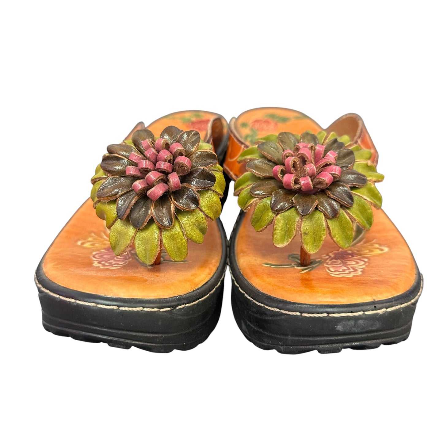 ELITE CORKY SANDALS LEATHER FLOWER NWOT 87 SZ 8