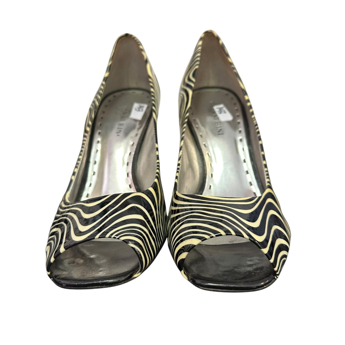 GIANNI BINI Y2K PEEP TOE WHITE BLACK HEELS 143 SZ 9