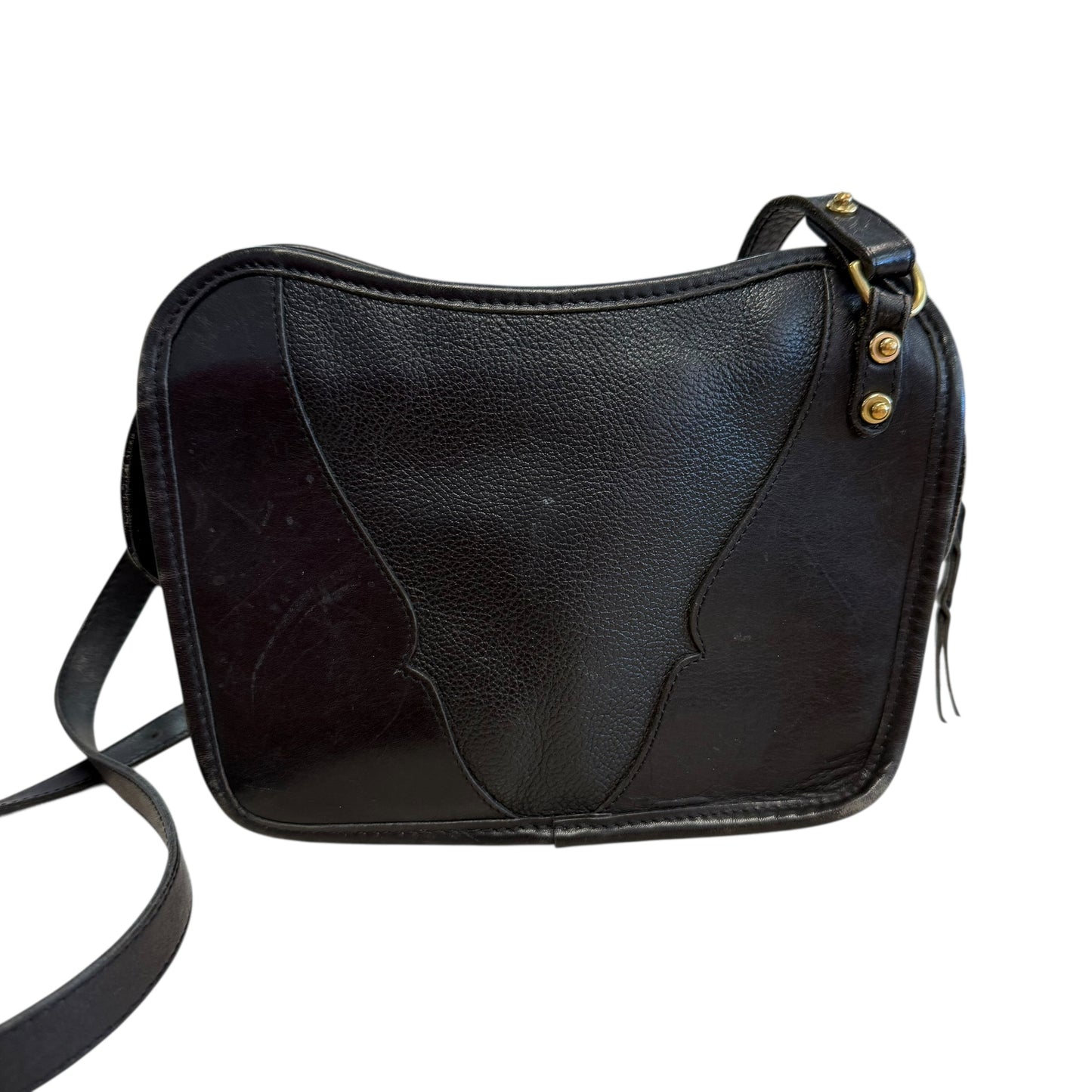 VINTAGE BLACK LEATHER CROSSBODY GOLD HARDWARE 84