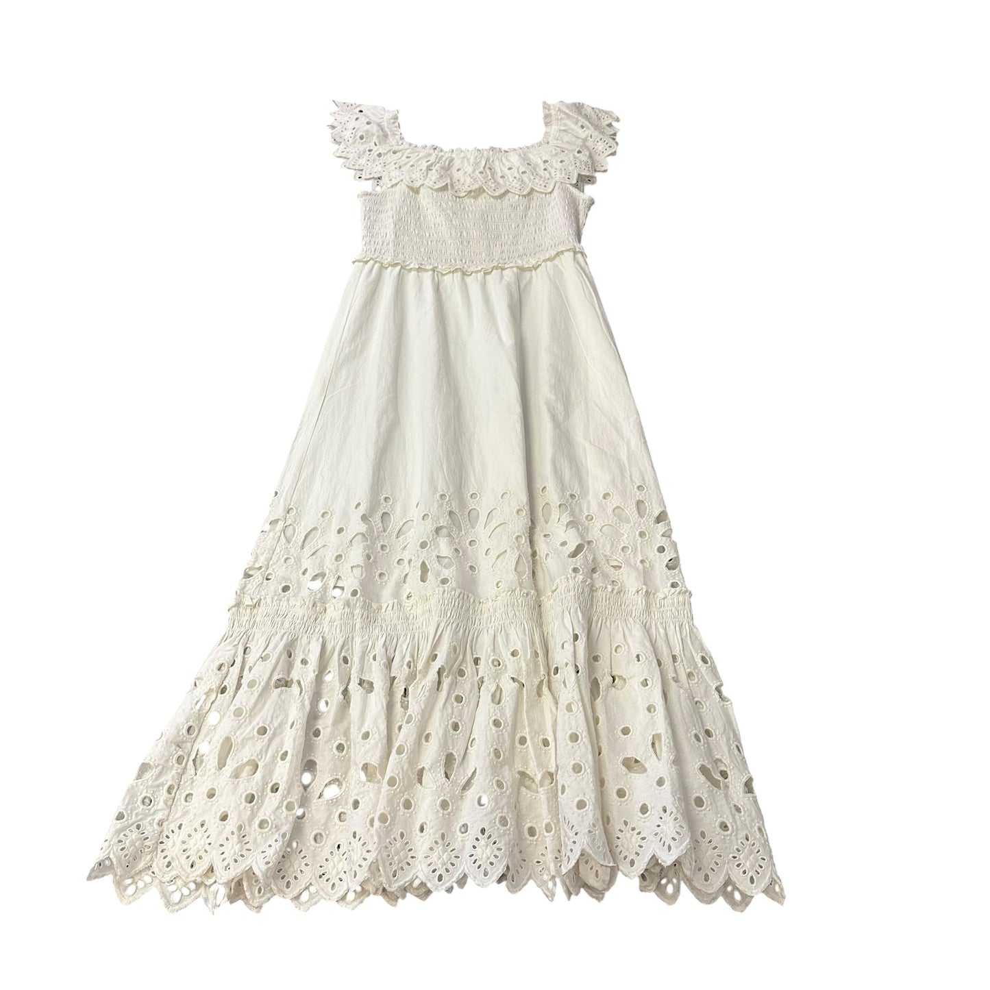 SEA NEW YORK WHITE SMOCKED EYELET DRESS 249 SMALL