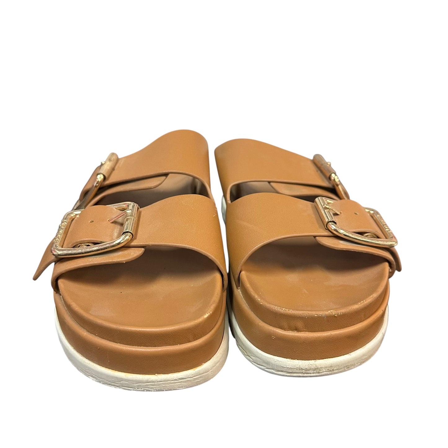 J SLIDES BROWN WHITE PLATFORM SANDALS 279 SZ 10