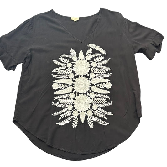 LAYERZ CLOTHING BLACK BLOUSE WHITE EMBROIDERED 100 MEDIUM