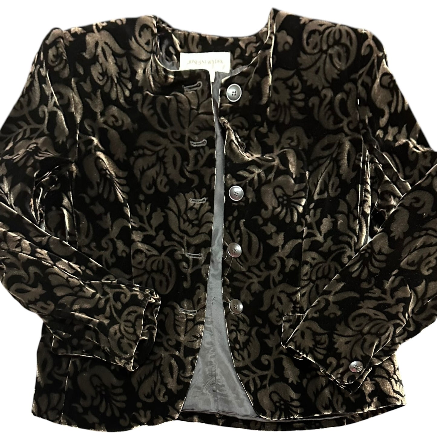 VINTAGE JONES NEW YORK SILK BLEND BLACK VELOUR JACKET 100 SZ 12