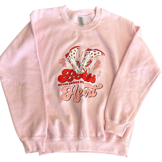 BOOTS NEVER BROKE MY HEART PINK SWEATSHIRT 100 SMALL