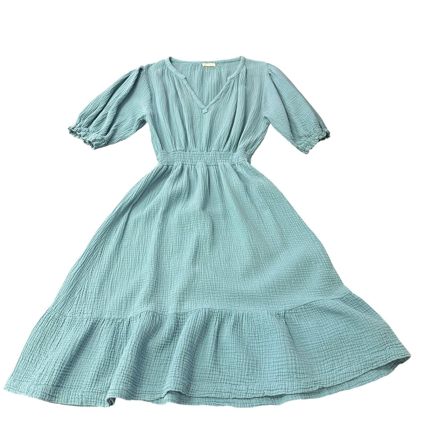 BLUE GAUZE GRESS SMOCKED WAIST MIDI 83 MEDIUM