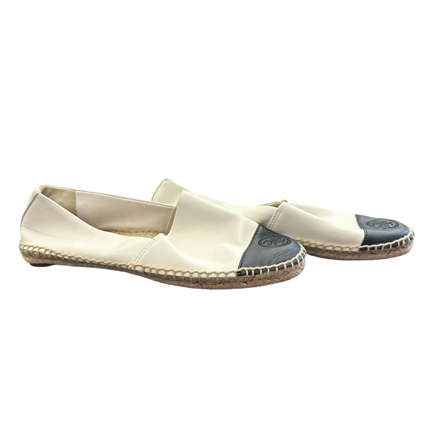 TORY BURCH LEATHER COLOR BLOCK ESPADRILLES FLAT LEATHER BLACK 219 SZ 10