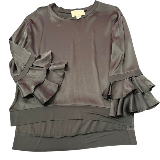 NICOLE MILLER ARTELIER BLACK SILK BLOUSE W RUFFLES 249 MEDIUM