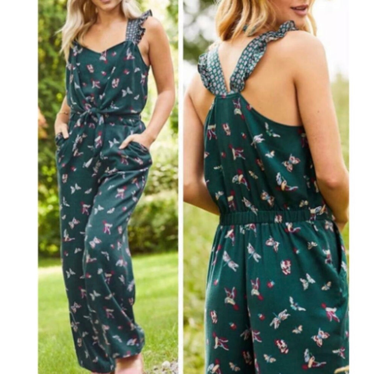 MATILDA JANE GREEN WIDE LEG CROPPED JUMPSUIT HUMMINGBIRDS NWT 100 XL