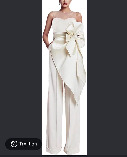 LAN TING IVORY LOTUS JUMPSUIT WEDDING GUEST 206 MEDIUM