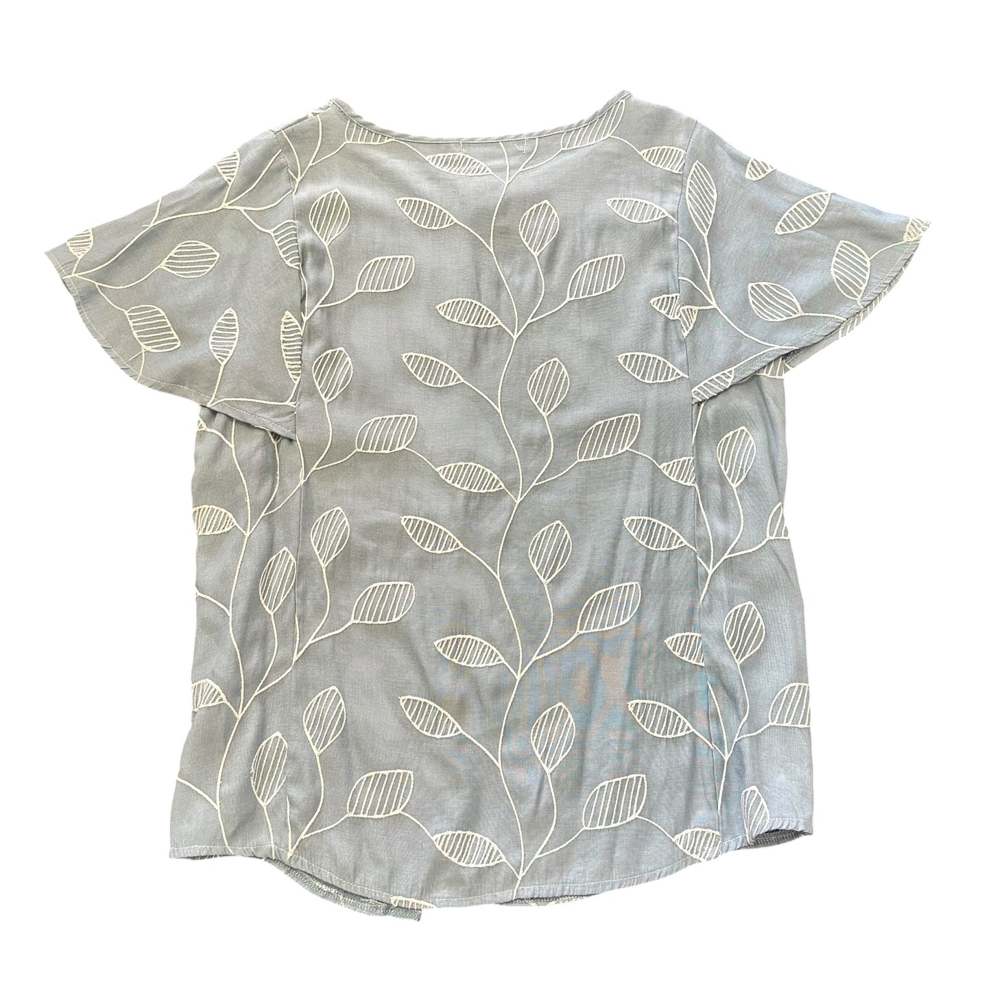 ANA & ROSE BLUE LEAF PATTERNED BUTTON DOWN BLOUSE 100 MEDIUM