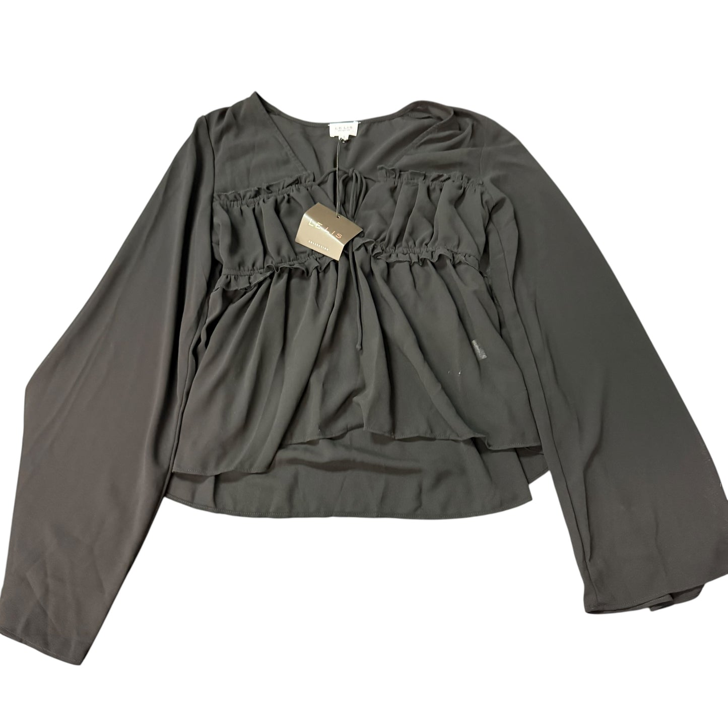 LE LIS BLACK SEMI SHEER BLOUSE LONG FLOWING SLEEVE NWT 100 SMALL