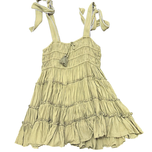 C&V OLIVE GREEN SMOCKED SLEEVELESS DRESS 278 MEDIUM